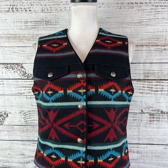 Pendleton Southwest Aztec Blanket Vest size Women Small Red Teal Wool Western - Picture 2 of 9